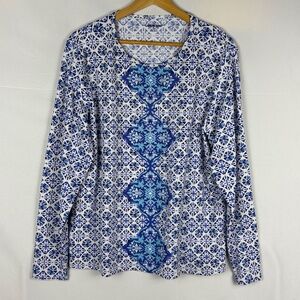 Lands' End Women Long Sleeve Rash Guard Swim Top Sz XL Blue Sun Protection Beach